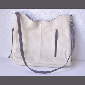 🔥sale Awesome Vera Pelle Italian leather pebble finish. Cream with purple trim.